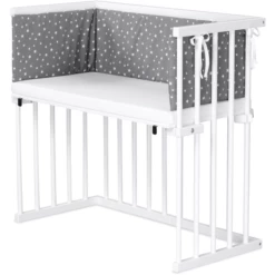 Dreamgood Co-sleeper Beuken Wit Gelakt | Matras Prime Air | Nest, Ruit Grijs Gevlekt Sterren Wit